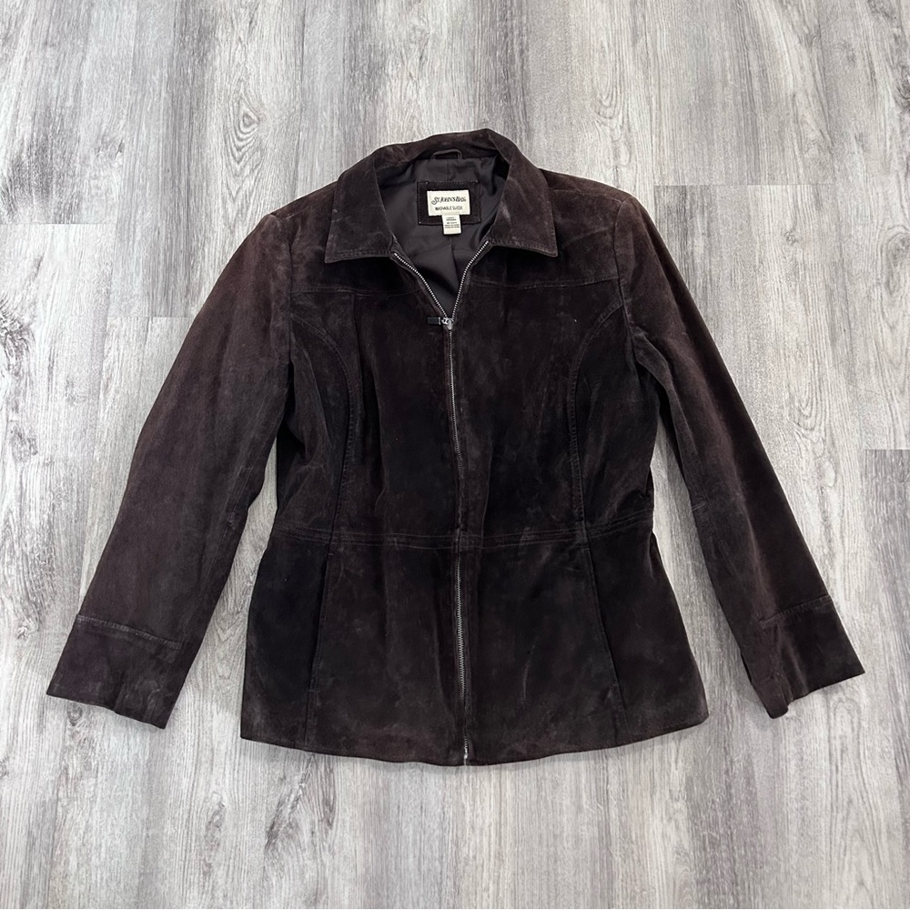 Vintage St John's Bay Suede Leather Jacket Womens L Brown Washable Minimalist